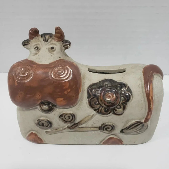 Bisque cow coin bank Other - Vintage Brown Bisque Ceramic Cow Coin Bank.